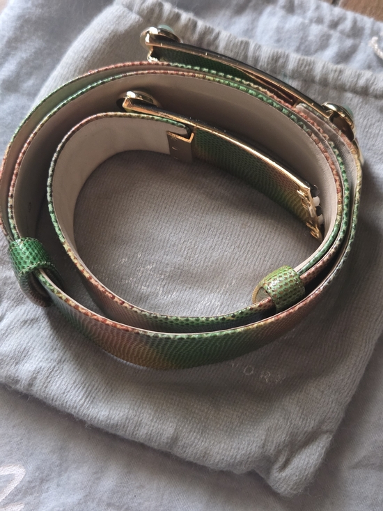 Judith Leiber Lizard Skin Belt Rare MultiColor Green Orange Cabochon Buckle main image 10